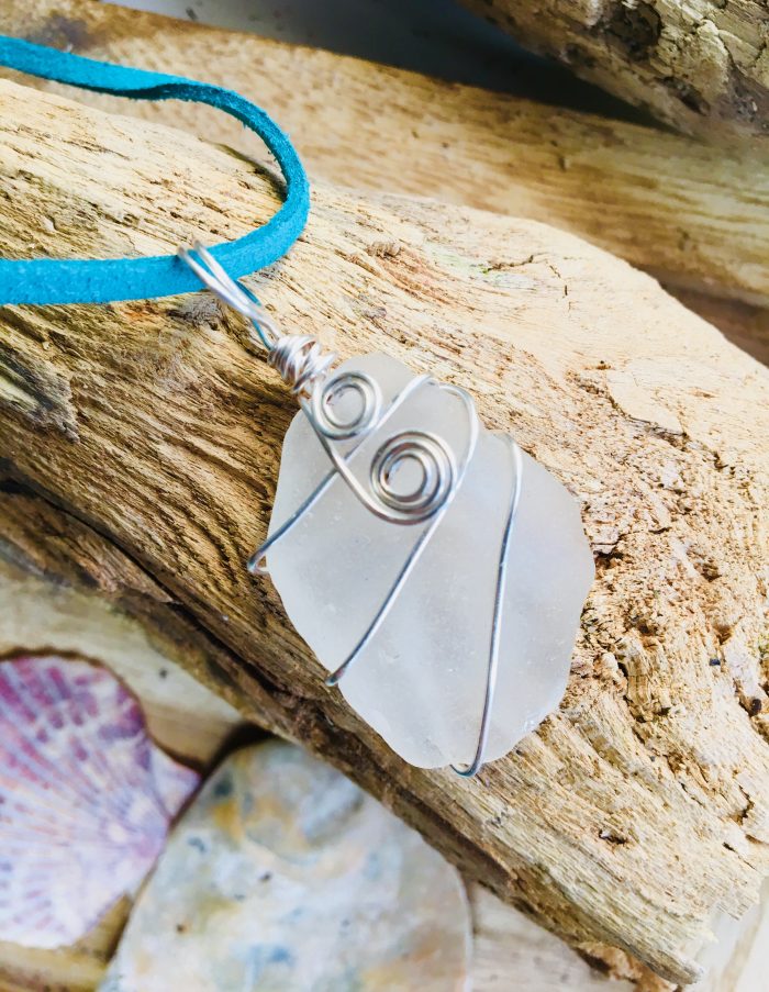 White Frosted Sea Glass & Silver - Image 2