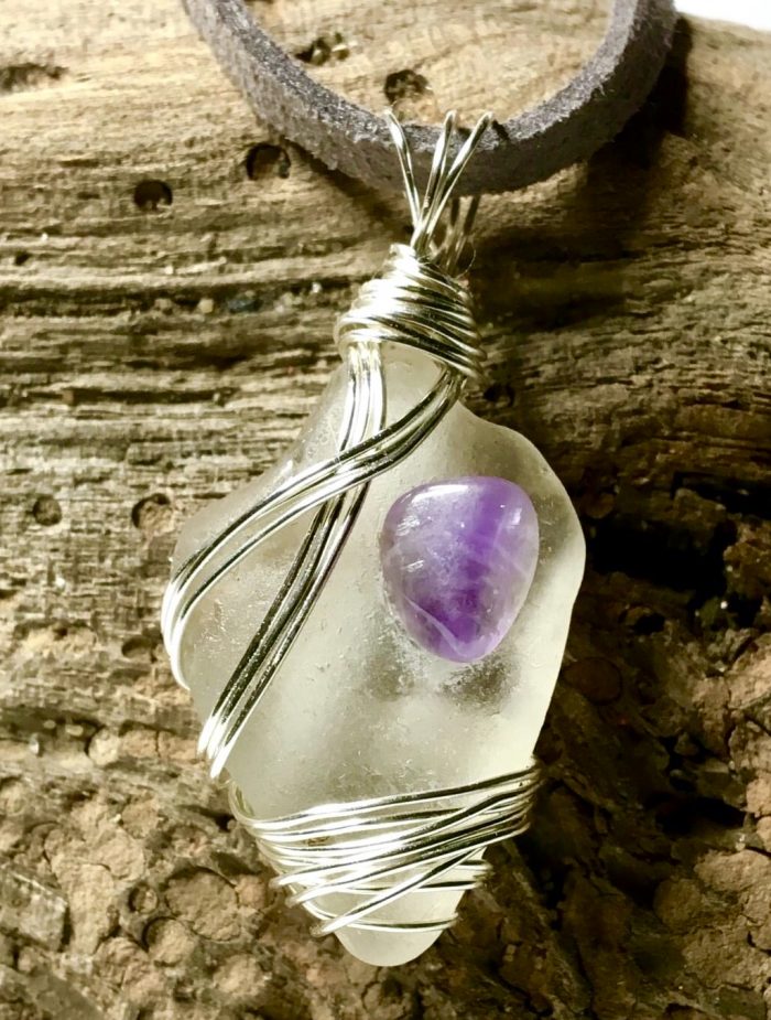 Single Amethyst & White Sea Glass