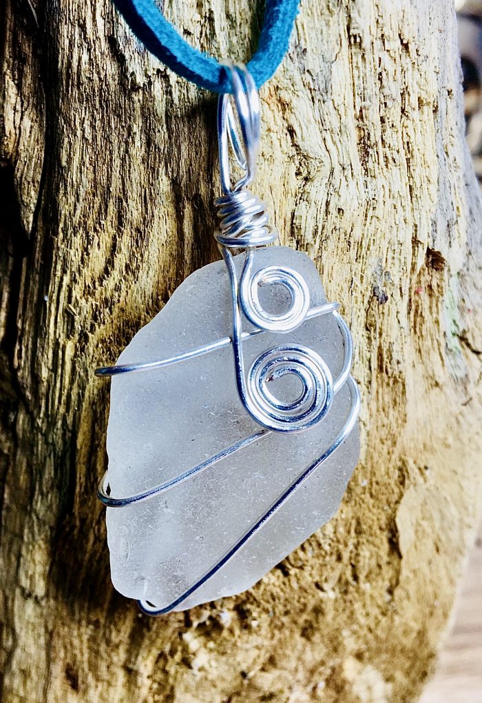 White Frosted Sea Glass & Silver