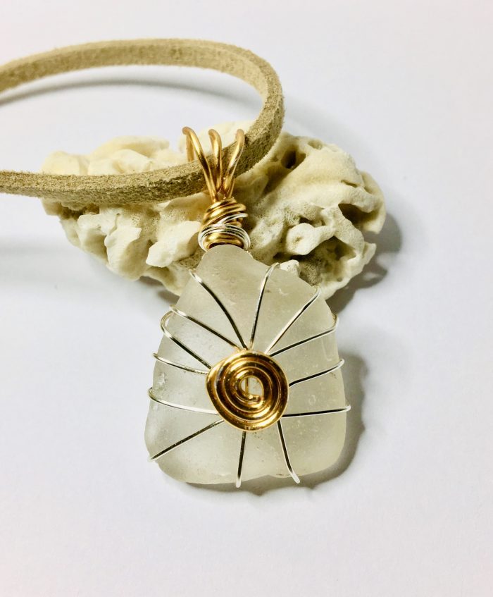 White Frosted Sea Glass & Gilt