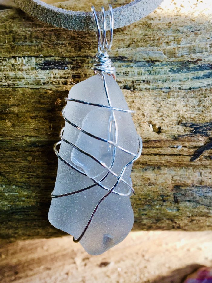 Frosted White Sea Glass & Clear Quartz