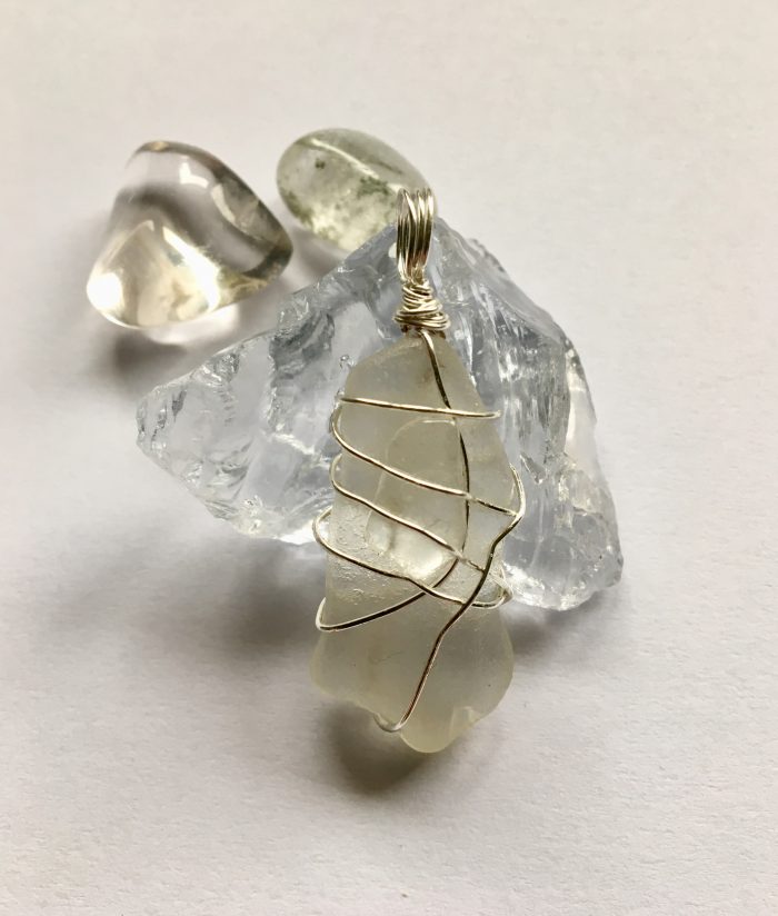Frosted White Sea Glass & Clear Quartz - Image 2