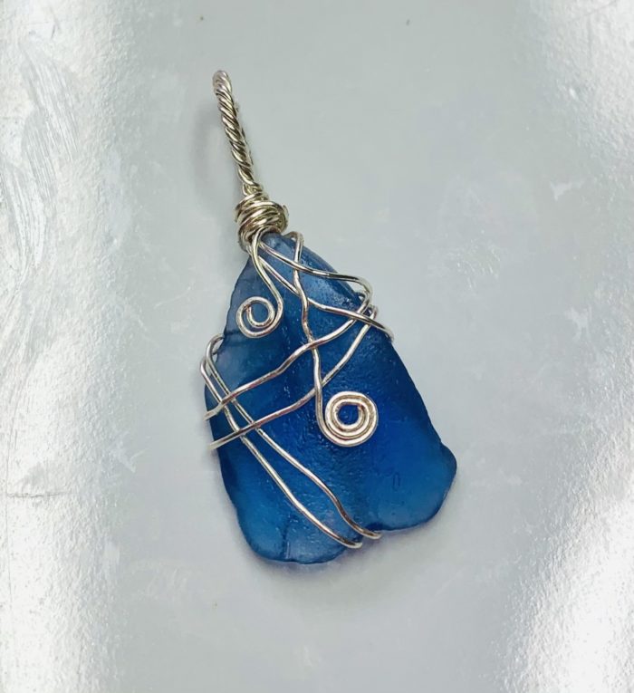 Cornflower Blue Sea Glass Pendant - Image 2