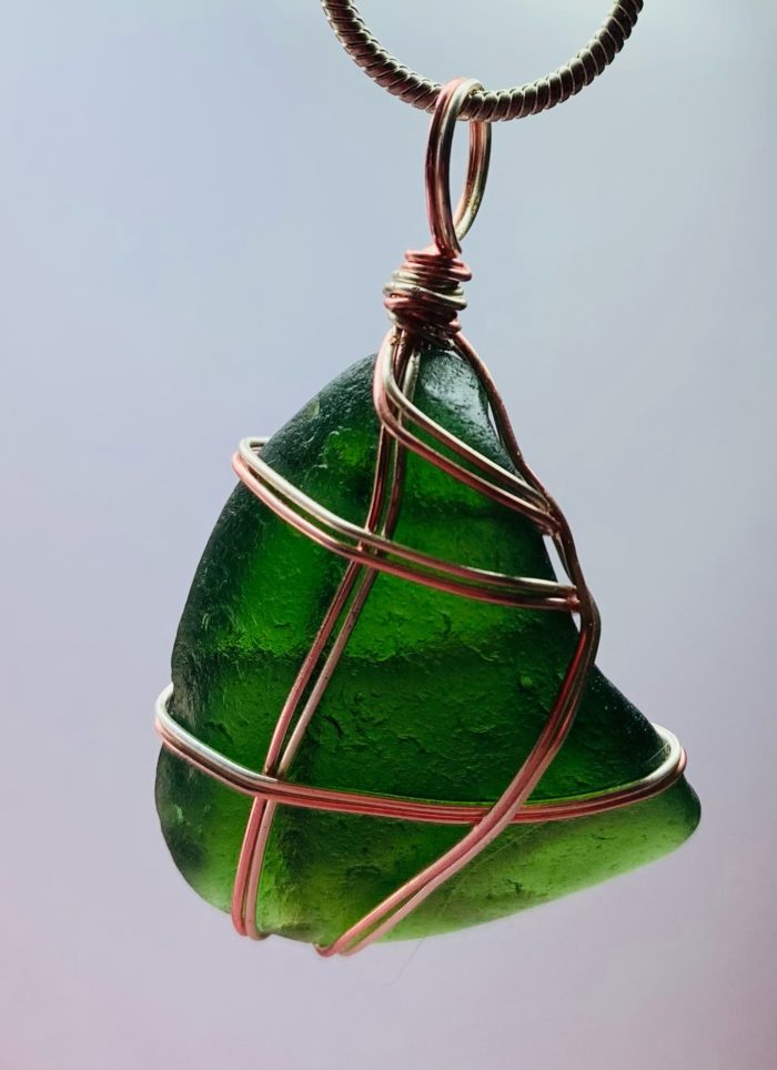 Forest Green Sea Glass ~ Silver & Rose Gold